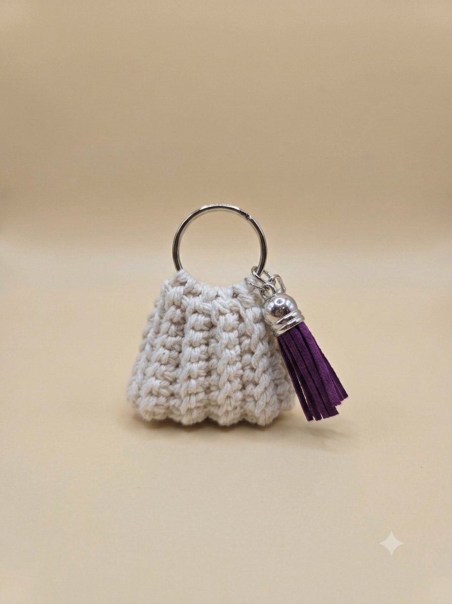 Mini Bag Keychain — Cream — handmade crochet