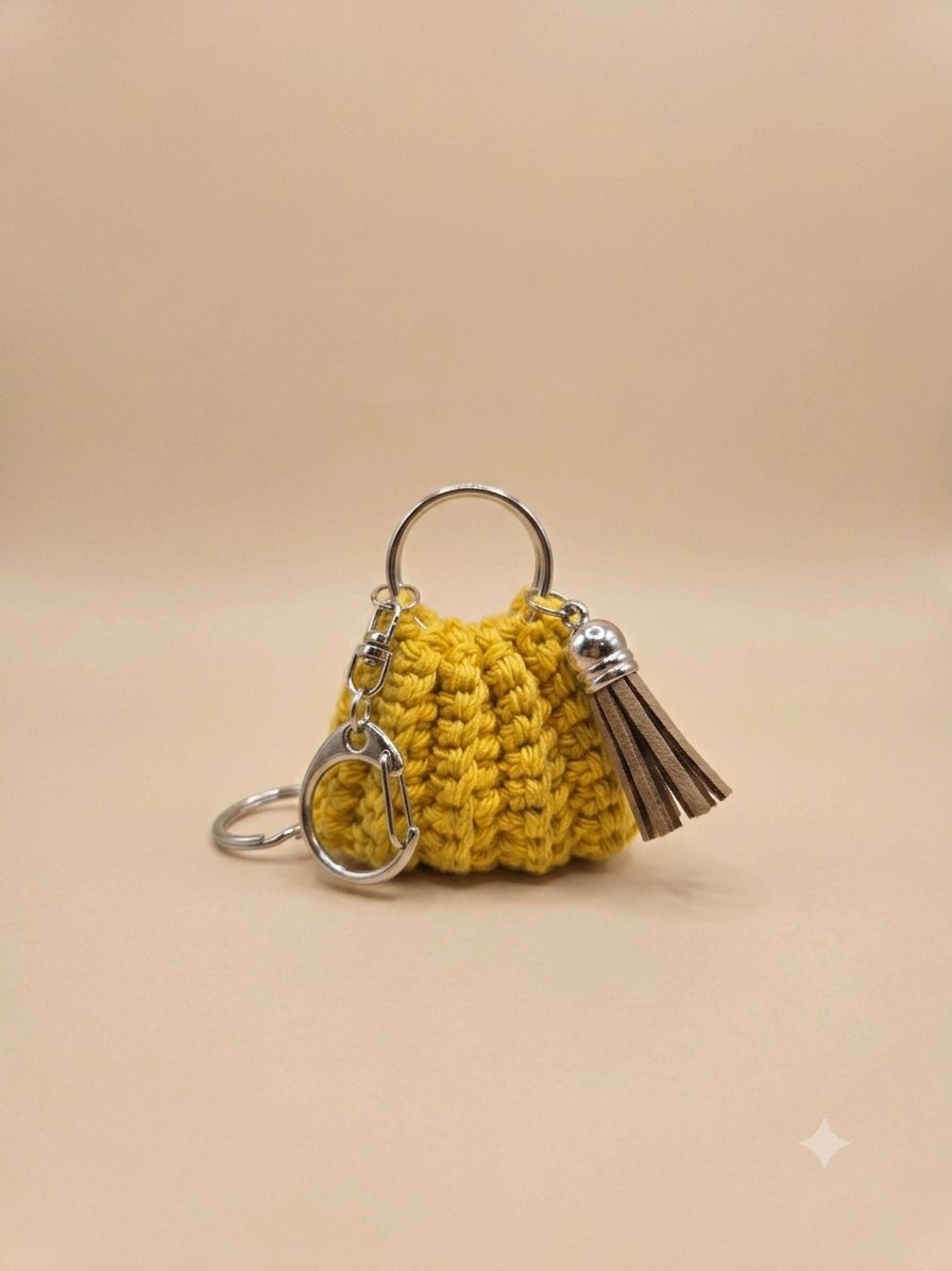 Mini Bag Keychain — Mustard — handmade crochet Keychain by UNIQLYours