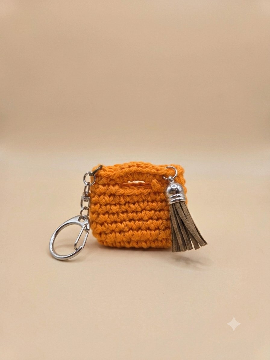 Mini Bag Keychain — Orange — handmade crochet Keychain by UNIQLYours