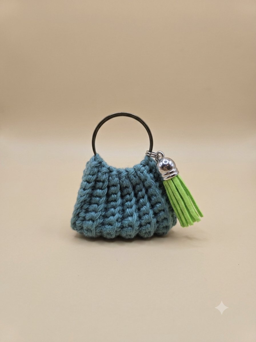 Mini Bag Keychain — Teal — handmade crochet