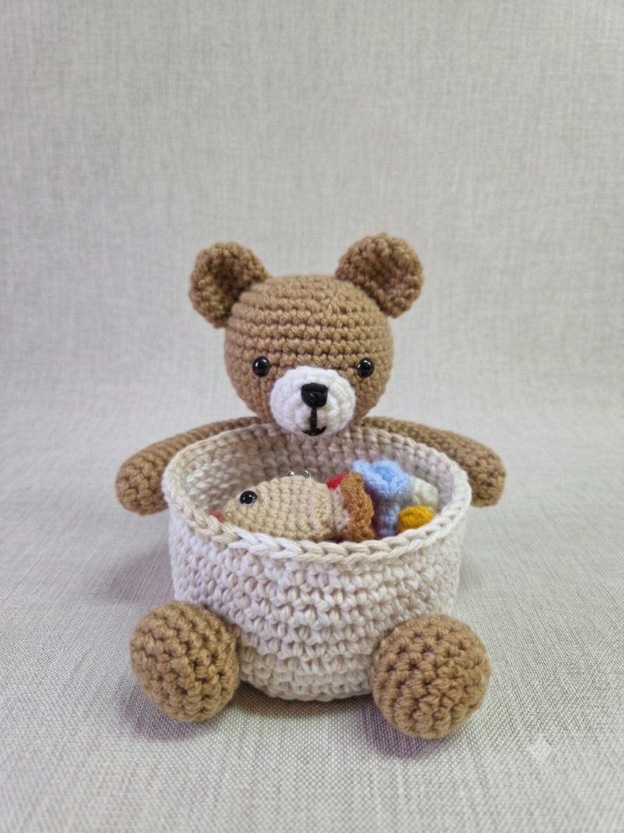 Teddy Bear Trinket Basket — handmade crochet