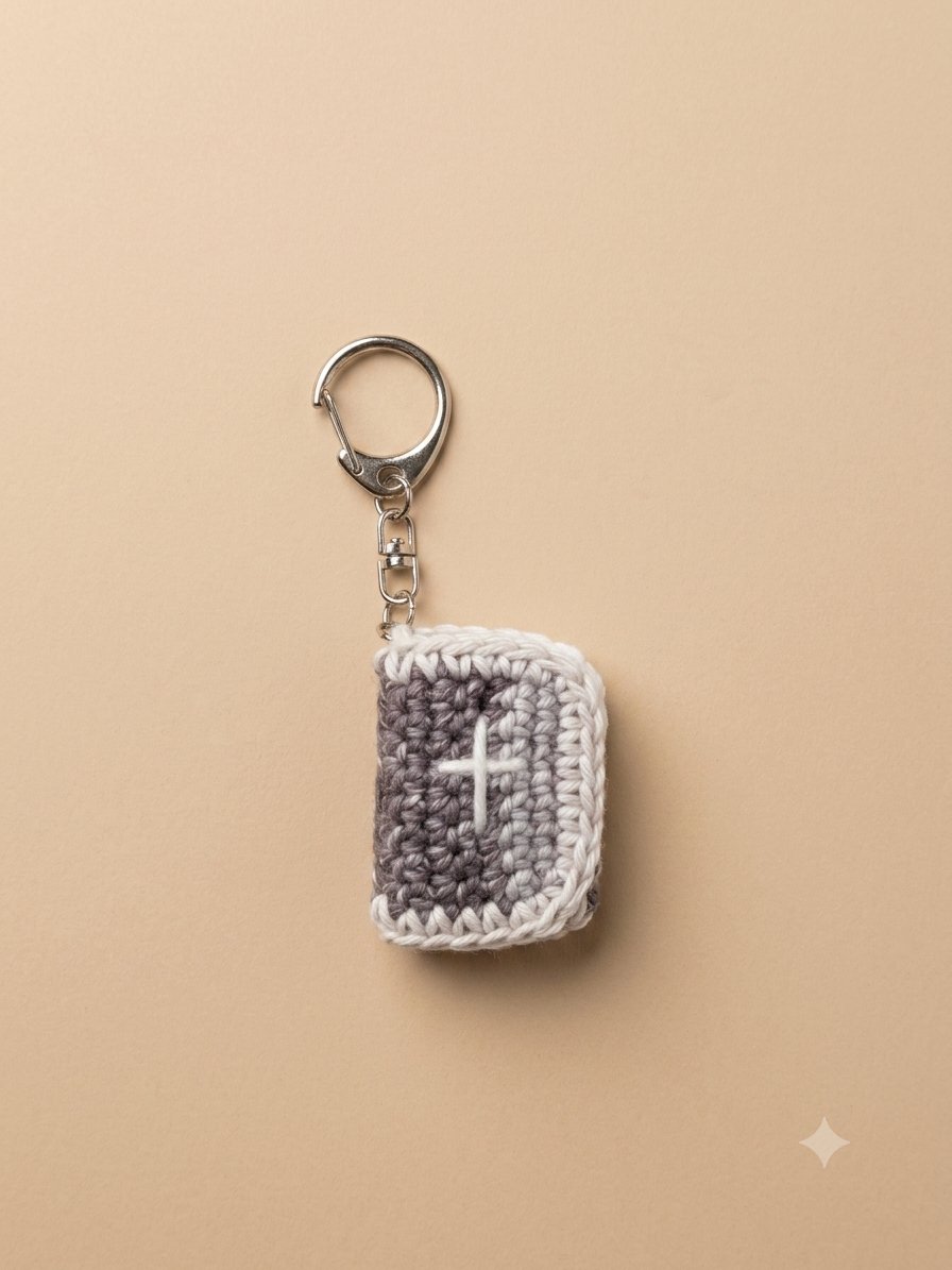Mini Bible Keychain — Grey — handmade crochet