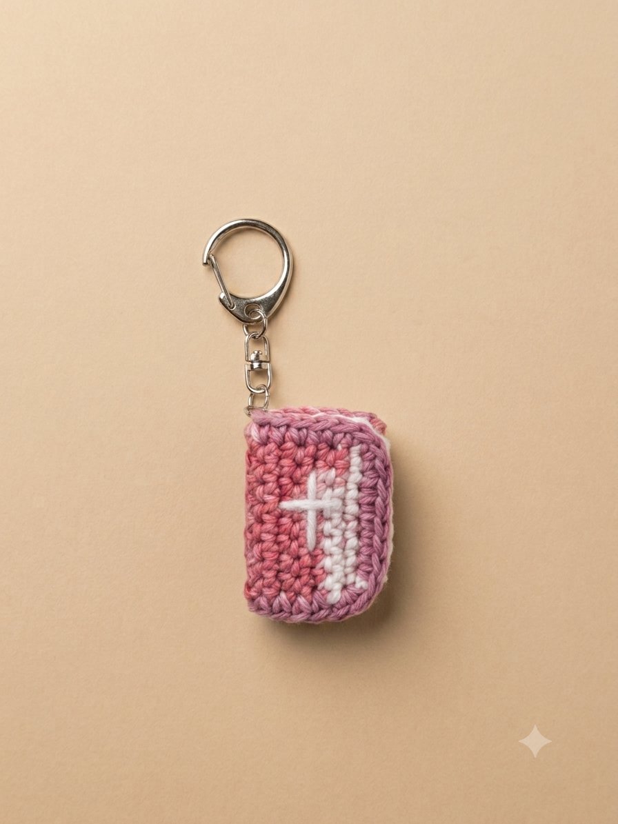 Mini Bible Keychain — Mauve — handmade crochet