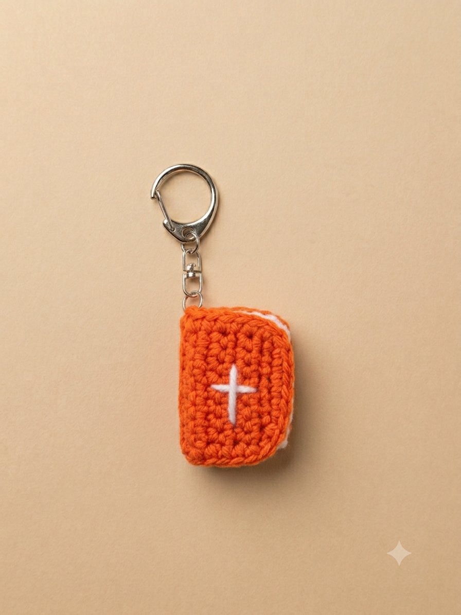 Mini Bible Keychain — Orange — handmade crochet