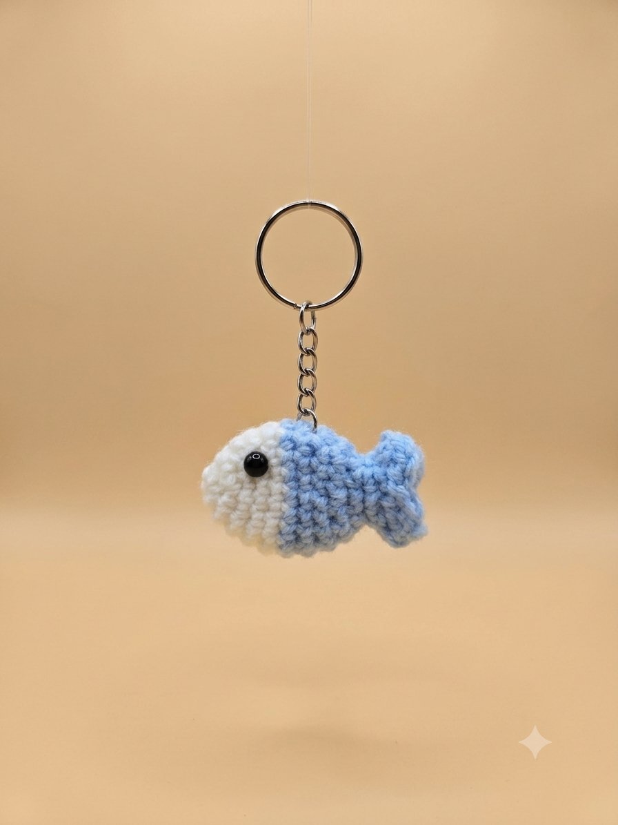 Blue Fish Keychain — handmade crochet Keychain by UNIQLYours