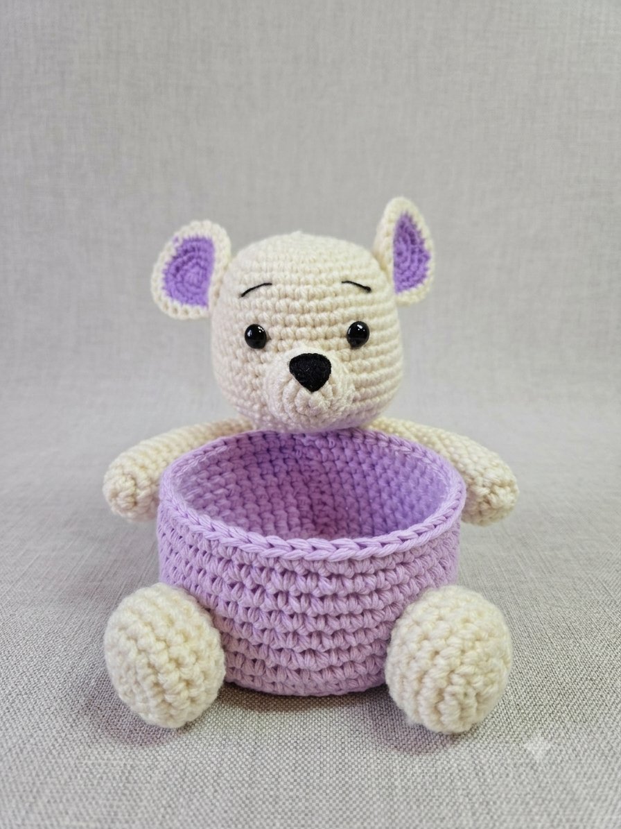 Cream Bear Trinket Basket — handmade crochet
