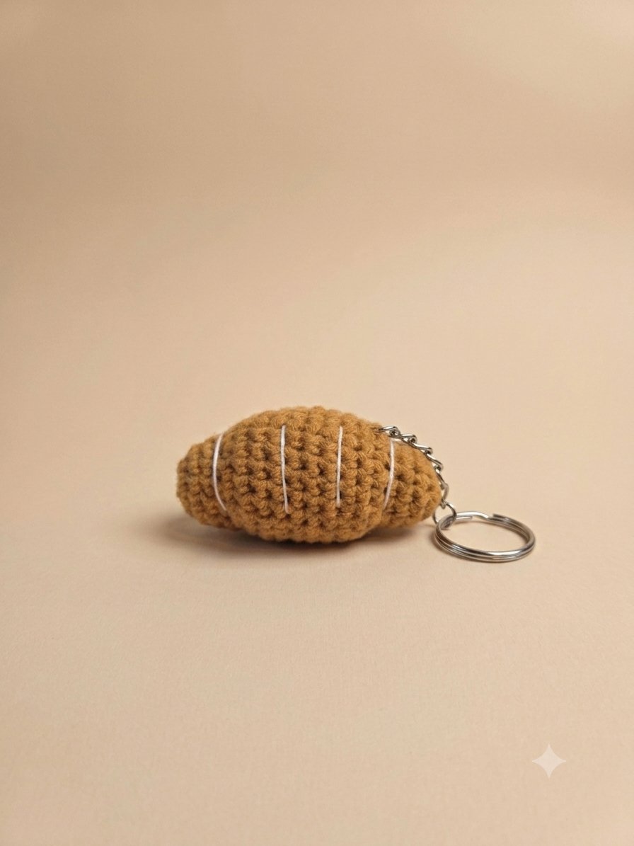 Croissant Keychain — handmade crochet