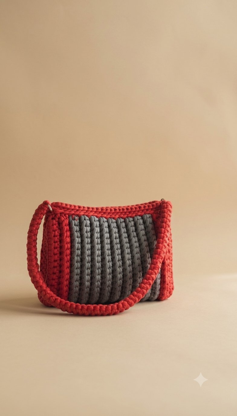 Scarlet & Grey Shoulder Bag — handmade crochet Handbag by UNIQLYours