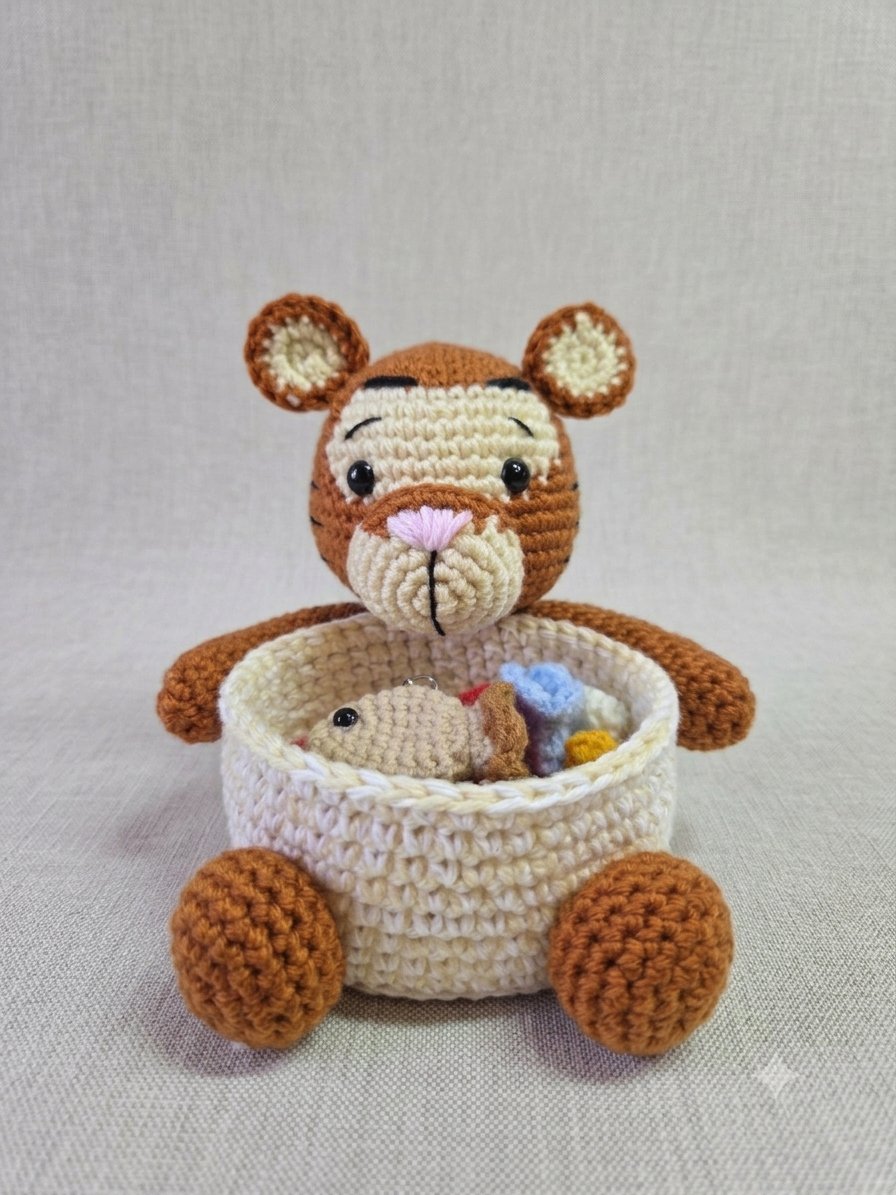 Orange Tiger Trinket Basket — handmade crochet