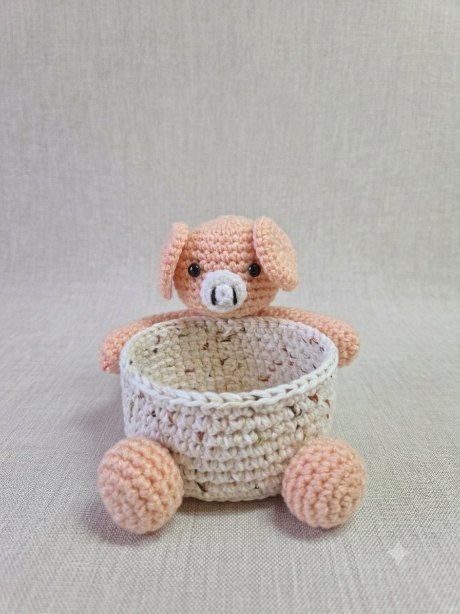 Pig Trinket Basket — handmade crochet