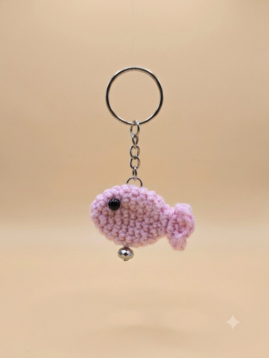 Pink Fish Keychain — handmade crochet by UNIQLYours