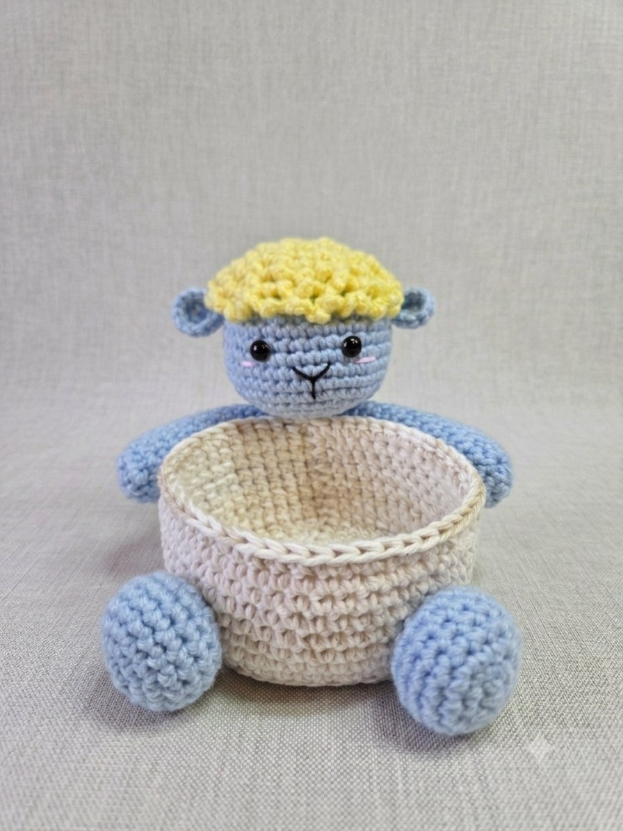 Sheep Trinket Basket — handmade crochet