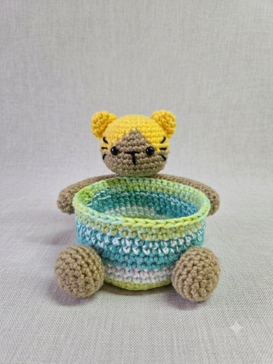 Tiger Cub Trinket Basket — handmade crochet