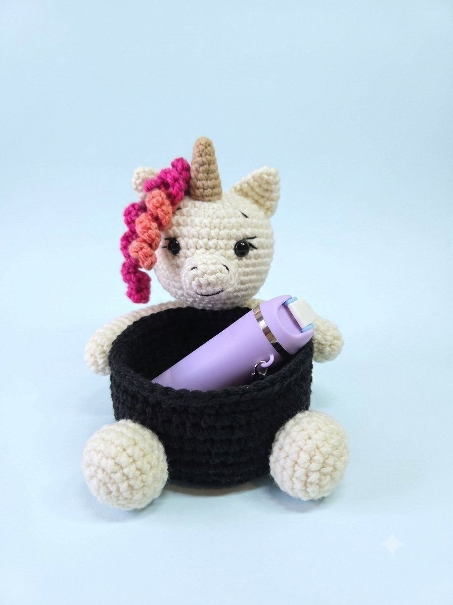 Unicorn Trinket Basket — handmade crochet