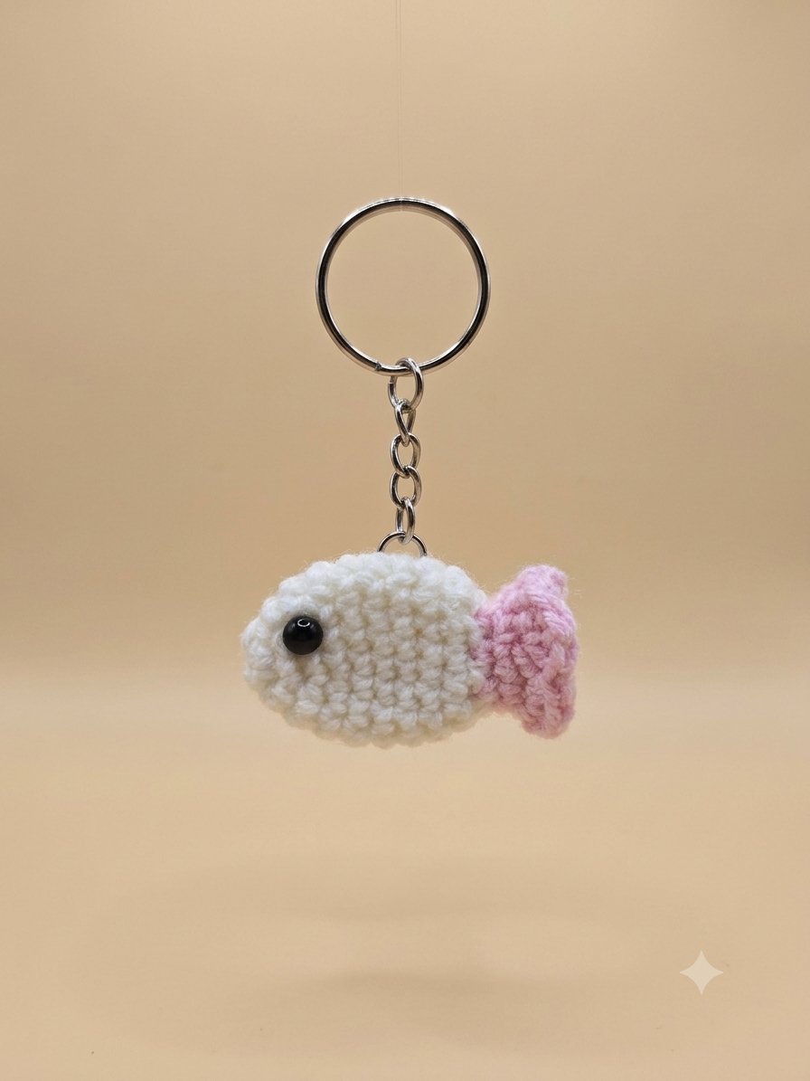 White Fish Keychain — handmade crochet by UNIQLYours