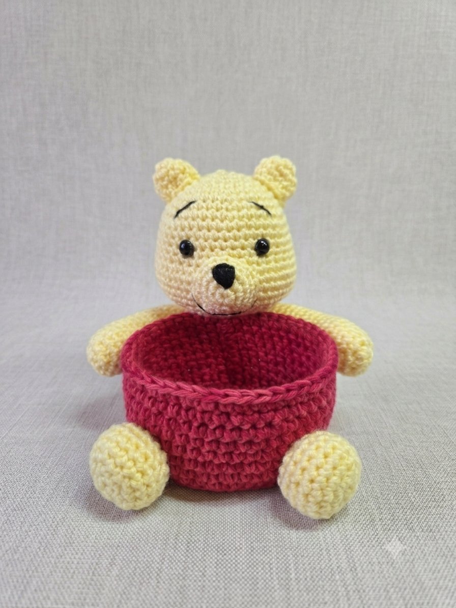 Yellow Bear Trinket Basket — handmade crochet